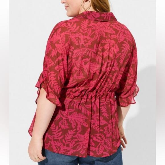 Torrid leaves Chiffon Dolman Short Sleeve Button Up - Picture 5 of 10